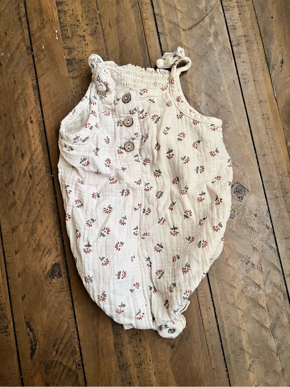 Quincy Mae Cream Floral Tie-Strap Baby Romper